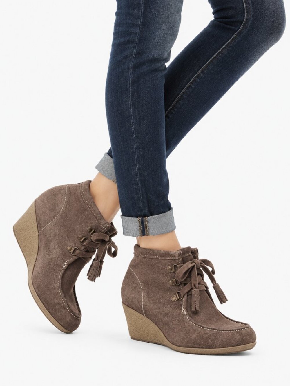 MIA Suede Wedge Ankle Boots Womens 8 Brown Lace Up Boho Western